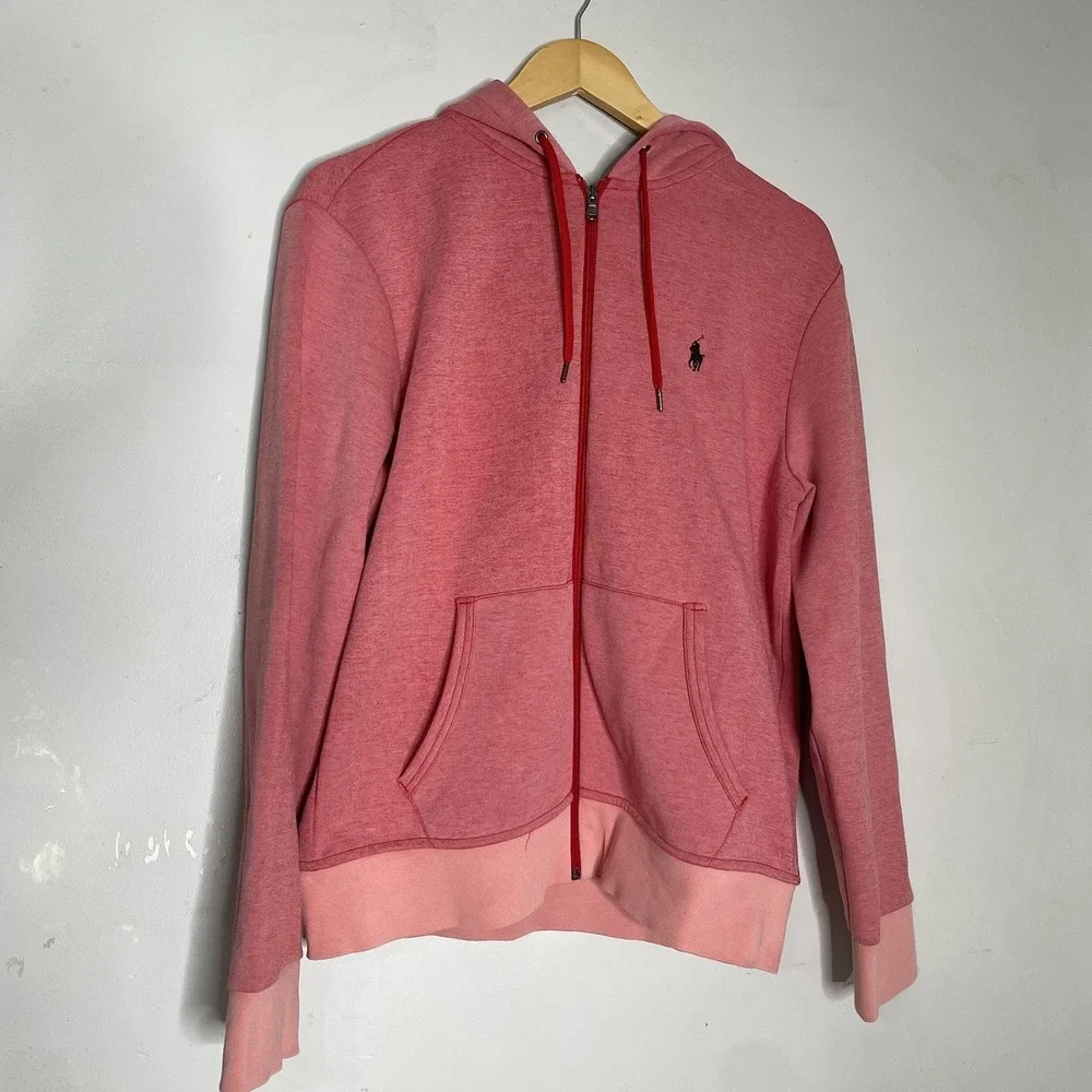 POLO RALPH LAUREN FULL ZIP HOODIE MEN SZ M PINK HOODED SWEATSHIRT JACKET‎ PONY